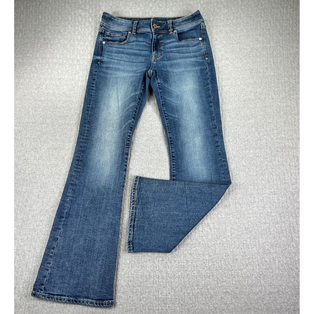 American Eagle‎ Kick Boot Cut Jeans Women 8/29x31 Blue Super Stretch Mid Rise